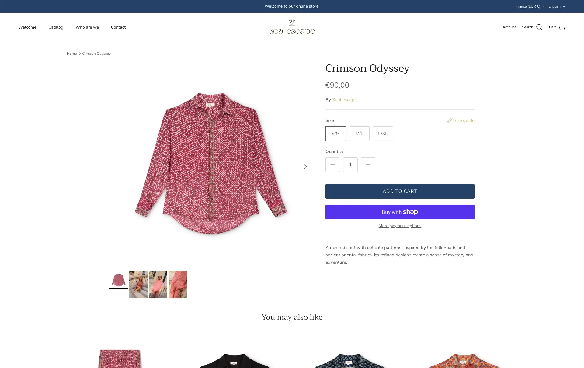 Page produit de la chemise Crimson Odyssey chez Soul Escape