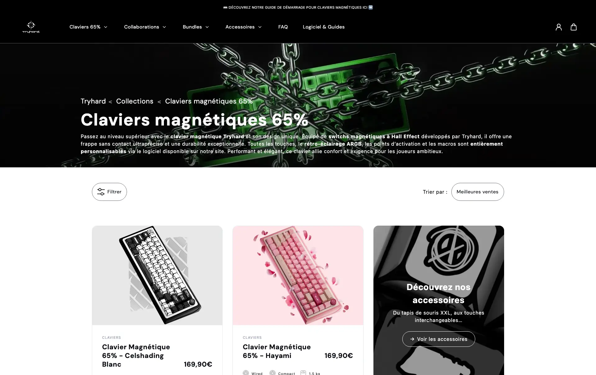 Page collection de Tryhard, la liste des claviers magnétiques