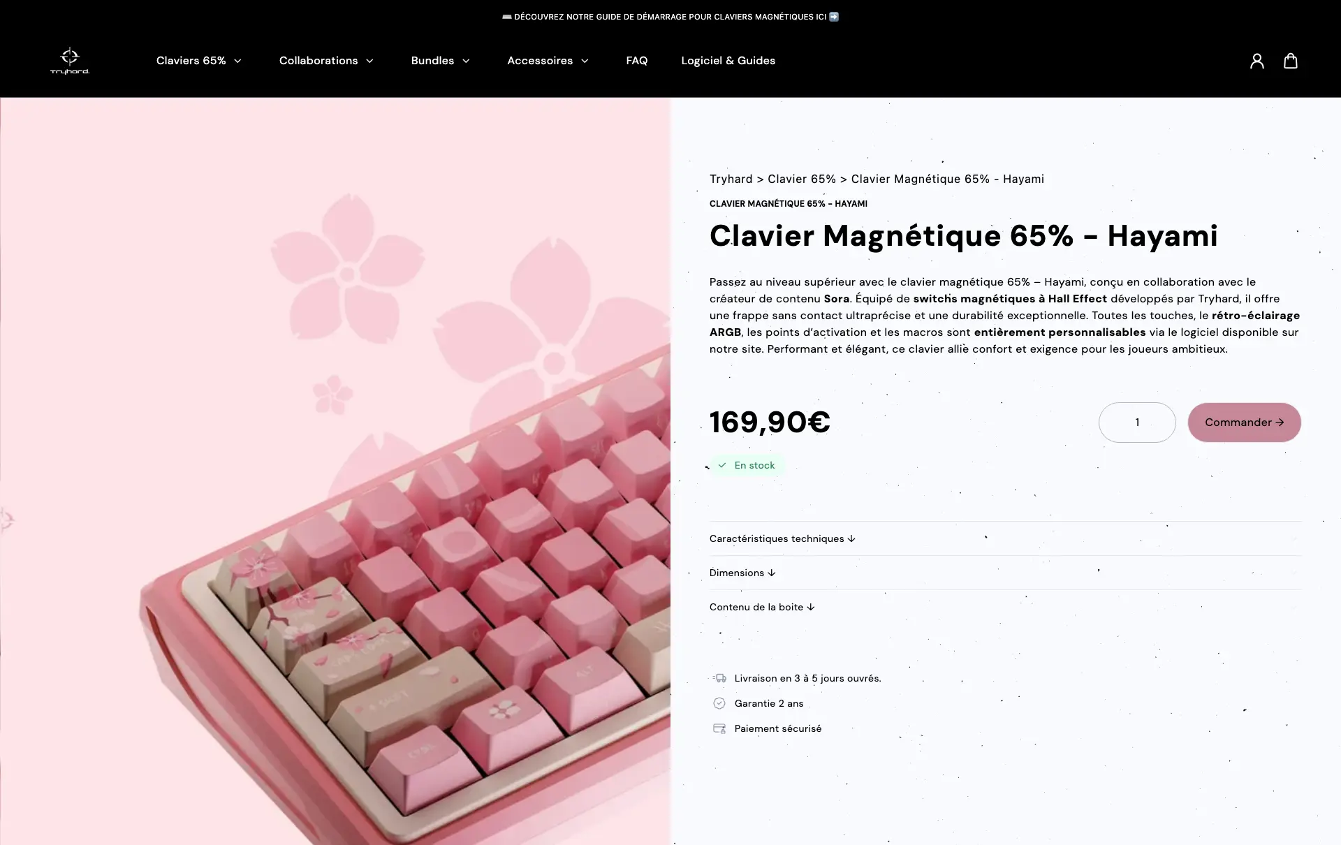 Page produit du clavier Hayami chez Tryhard
